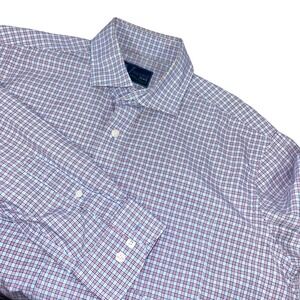 Vineyard Place Men's Long Sleeve Button Down Shirt Size L Blue Red Plaid Cotton